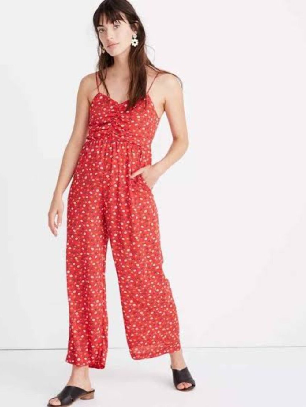 Madewell Ruched Wide Leg Jumpsuit Prairie Posies Red Floral Size 00